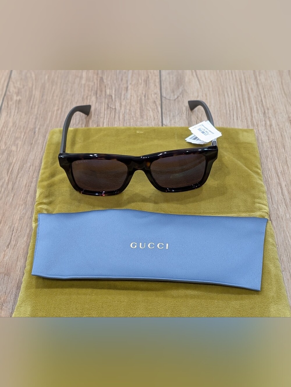 $500 Mens Authentic GUCCI 53mm Square Sunglasses Havana Blue